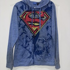Superman Blue Longsleeve Shirt Zip Hoodie Men  s Size Small
