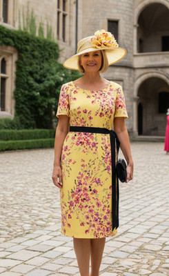 Neu Jacques Vert Kleid 16 18 gelb rosa Pfirsichblüten Brautmutter Hochzeit