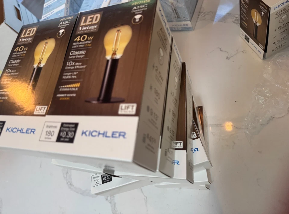 5 KICHLER Clear Amber White Light Bulbs A15 Candelabra Base 40 Watt 40W LED - Image 2 of 4
