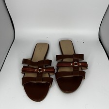 Ann Taylor slide on flat sandal Faux leather brown Womans Size: 9