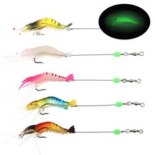 5 pack Luminous Shrimp Lures Soft Baits 5 Colors Mixed with Fishing Hooks & Bead