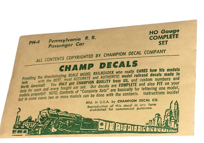 Champ Decals PH-4 Pennsylvania Railroad Passenger Car - HO Gauge