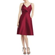 ALFRED SUNG D777 V-Neck Sleeveless Sateen Twill Cocktail DRESS Size 4 Red New
