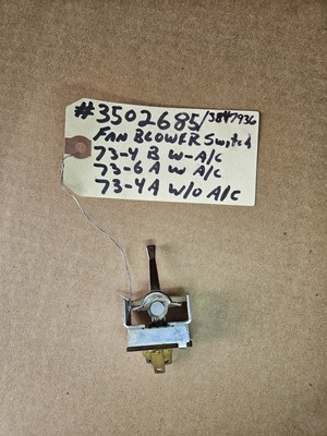 MOPAR NOS 3502685 Fan Blower Switch, 73-74 B and 73-76 A w/AC, 73-74 A W/O A/C