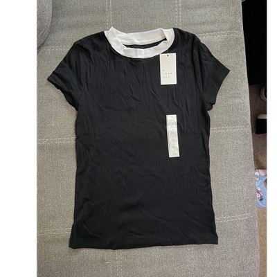 A New Day Women s Black White Contrast Collar Crew Neck Short Sleeve T-Shirt L