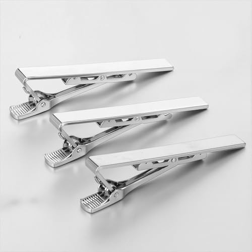 Tie Clips for Men, 3 Pcs Classic Tie Bar Elegant Silver Necktie Pins for Men 