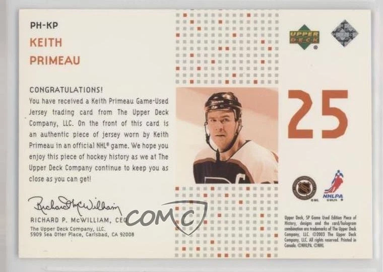 2002-03 SP Game Used Piece of History /225 Keith Primeau #PH-KP - Image 2 of 2