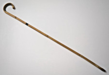 Antique classic bamboo Burnt Black crook handle with metal tip 37" Walking Stick