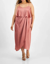 City Studios Womens Dark Mauve Size 2X Midi Dress Draped Casual Zip Sleeveless