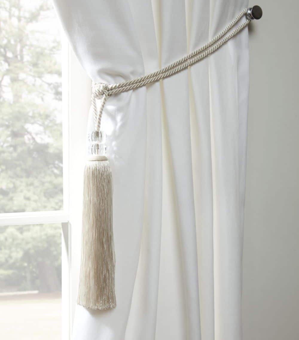 2 x Shimmer Tiebacks Cream Dual Crystal Tasselled Rope Holdbacks Curtains New