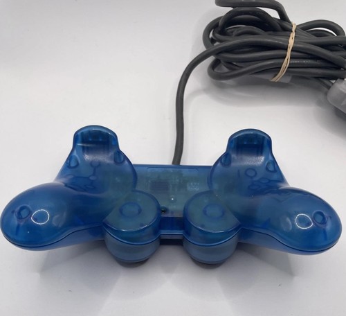 Sony Playstation PS1 Clear Blue Dual Shock Analog OEM Controller SCPH-1200 - Picture 2 of 2