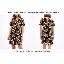 Who What Wear Leaf Print Shift Dress Size S Black Brown Linen Blend Short Sleeve