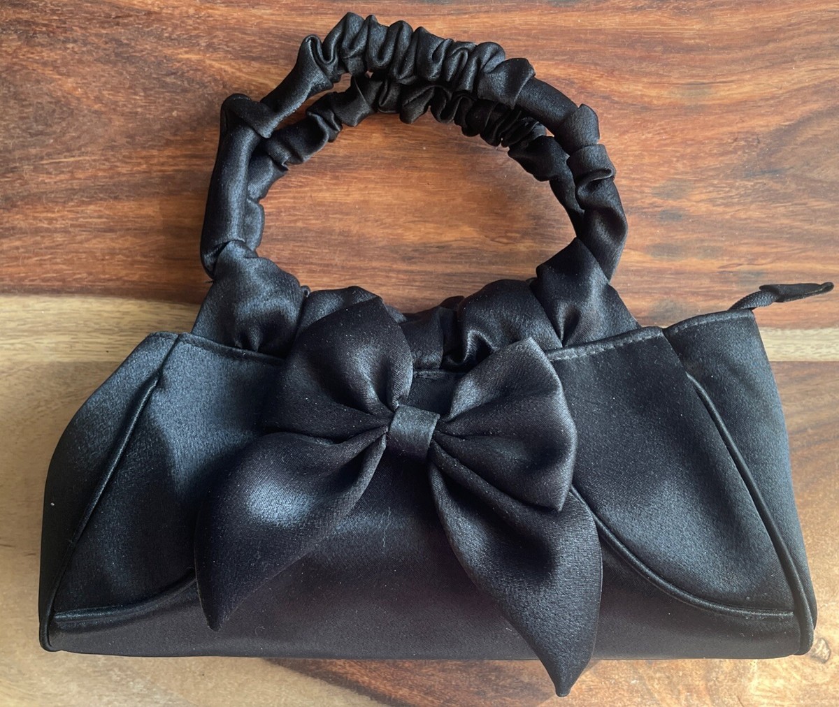 Vintage Black Evening Handbag Purse Satin Cocktail Dress Bag Bow Knot &  Handles