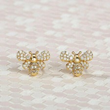 1.15Ct Lab Created Gorgeous Diamond Honey Bee Earrings 18K Yellow Gold Finish