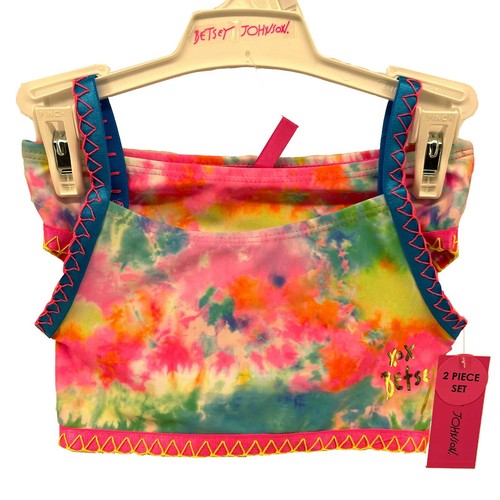 Betsey Johnson Swimsuit Girl size 4 Multicolor Pastel Bikini Tie Dye UPF +50 2Pc - Picture 9 of 9