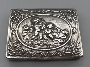 Antique German 800 Silver Puttis Cherubs Frolicking Hinged Trinket Box