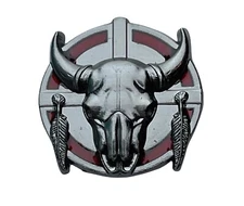 Buffalo Skull with Red Inlay and Feathers Hat Or Lapel Pin EE00943 F6D6Q