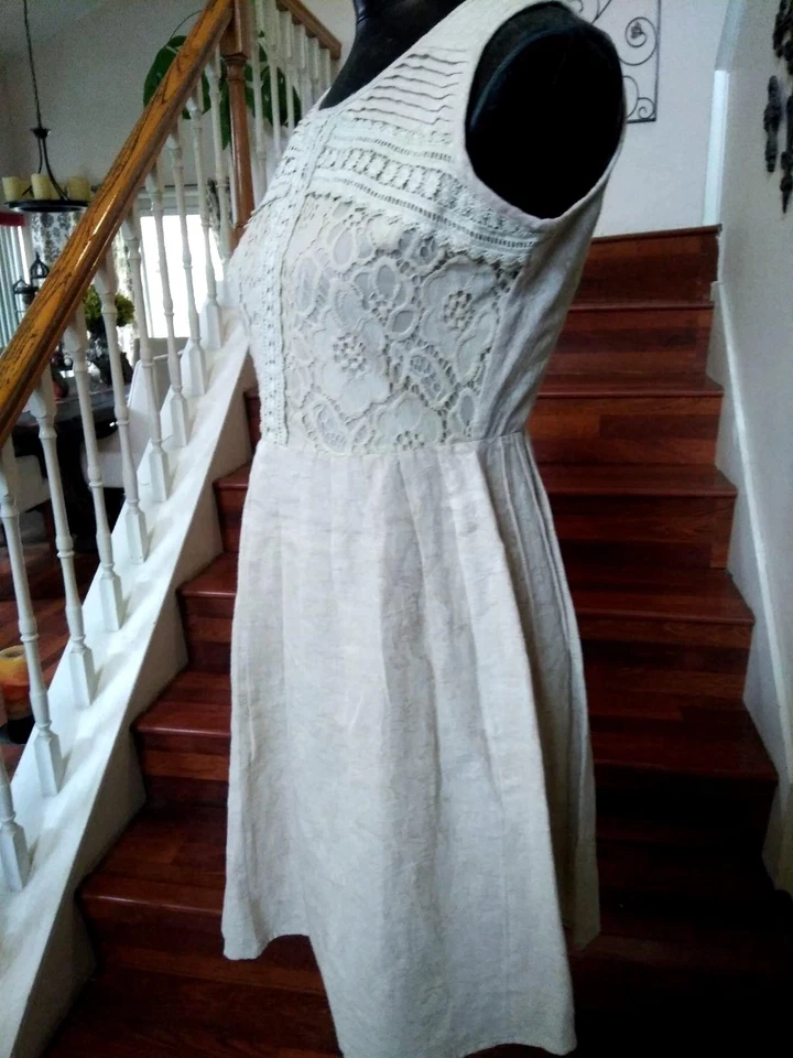 Esley женщин платье без рукавов крючком/кружево с белый лен/хлопок с подкладкой Med. - Изображение 2 из 4