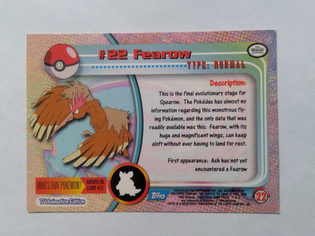 Fearow #22 Pokemon Topps TV Animation Edition Blue Label | eBay