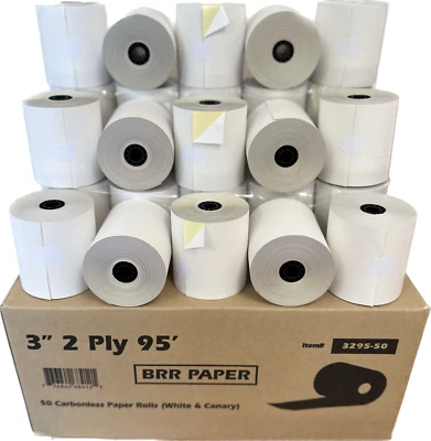BUYREGISTERROLL® 2-Ply 3" x 95' White,Canary 50 Rolls 2 Ply Carbonless Receipts Premium Quality