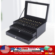 36-Slots Pen Display Box Leather Pen Display Case Fountain Pen Storage Box Black