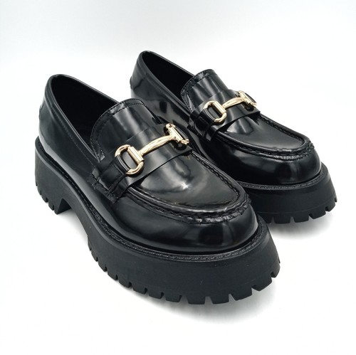 ASOS Black Faux Patent Leather Buckle Platform Shoes 3