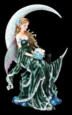 Figurka elfów - Wiatr Księżyc zielony od Nene Thomas | Dekoracyjna figurka wróżki zielona