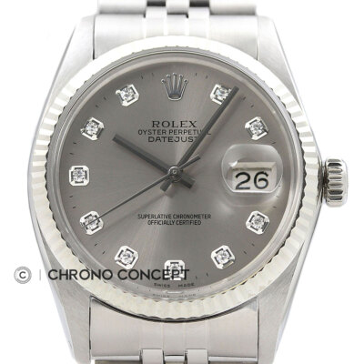 Rolex Datejust 18K White Gold & SS Gray Diamond Dial Jubilee Watch 16014