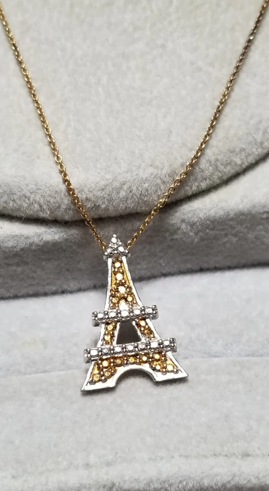 QVC Plata de Ley Diamante Amarillo Torre Eiffel Colgante Collar Foto 3 de 4