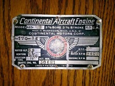 Original Continental 0-170-3E Data Plate, This is Neat!
