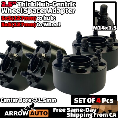 4x 2.5'' 5x5''(127mm) Hub Centric Adapter Spacer 71.5 mm CB Fit Durango/Wrangler