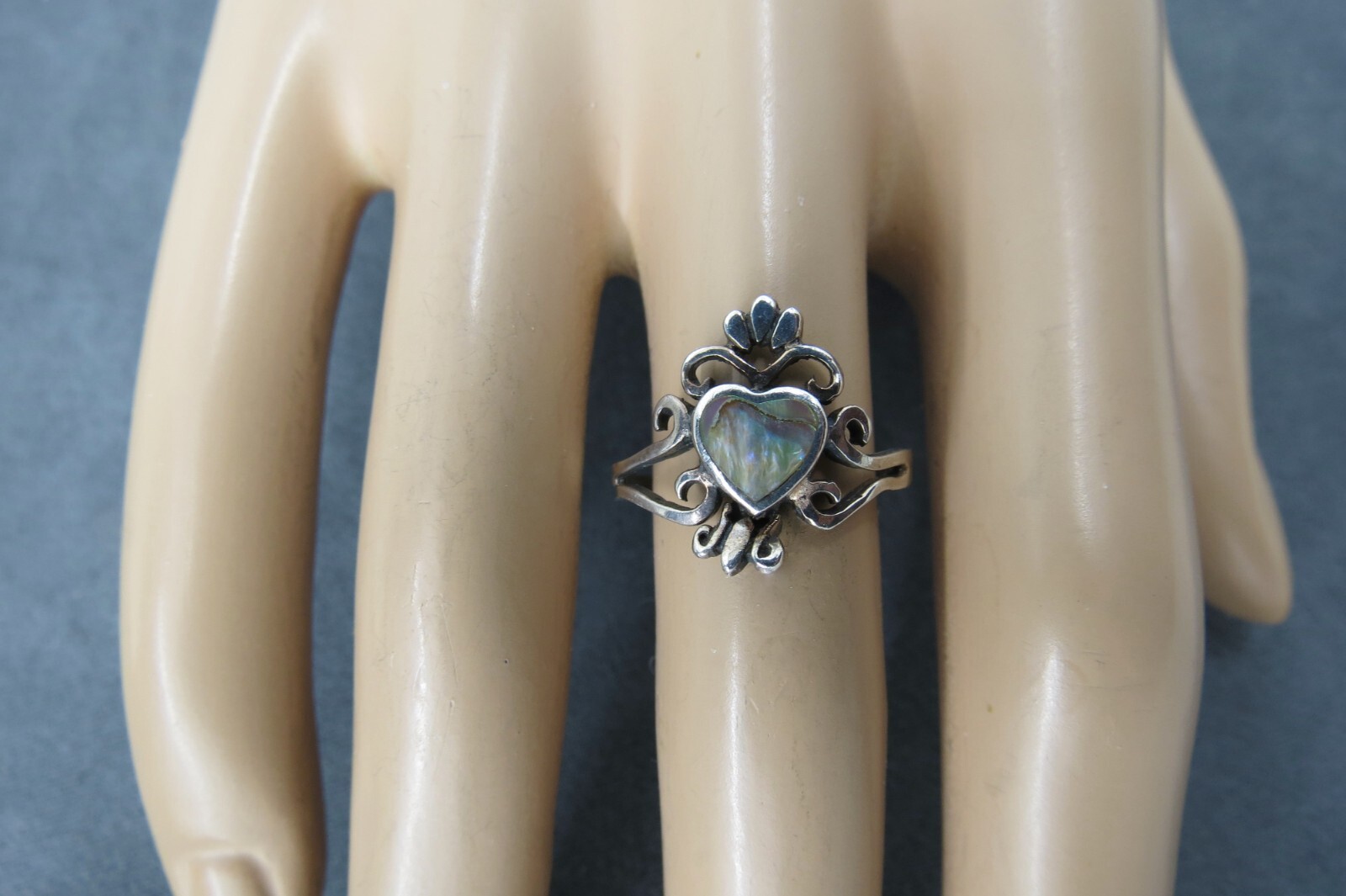 Abalone Heart Ring Sterling Silver Shell Stone Si… - image 2