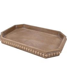 Wood Rustic Serving Tray with Beads, Farmhouse Brown Decorative Tray