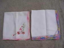 10 VINTAGE COLLECTIBLE LADIES CROCHETED EDGE HANKIES HANDKERCHIEFS - SET OF 2