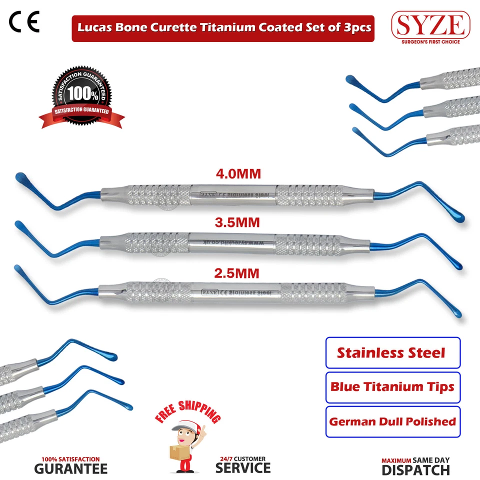 Lucas Bone Dental Curette Titanium Coated 3x Surgical Implant Extraction
