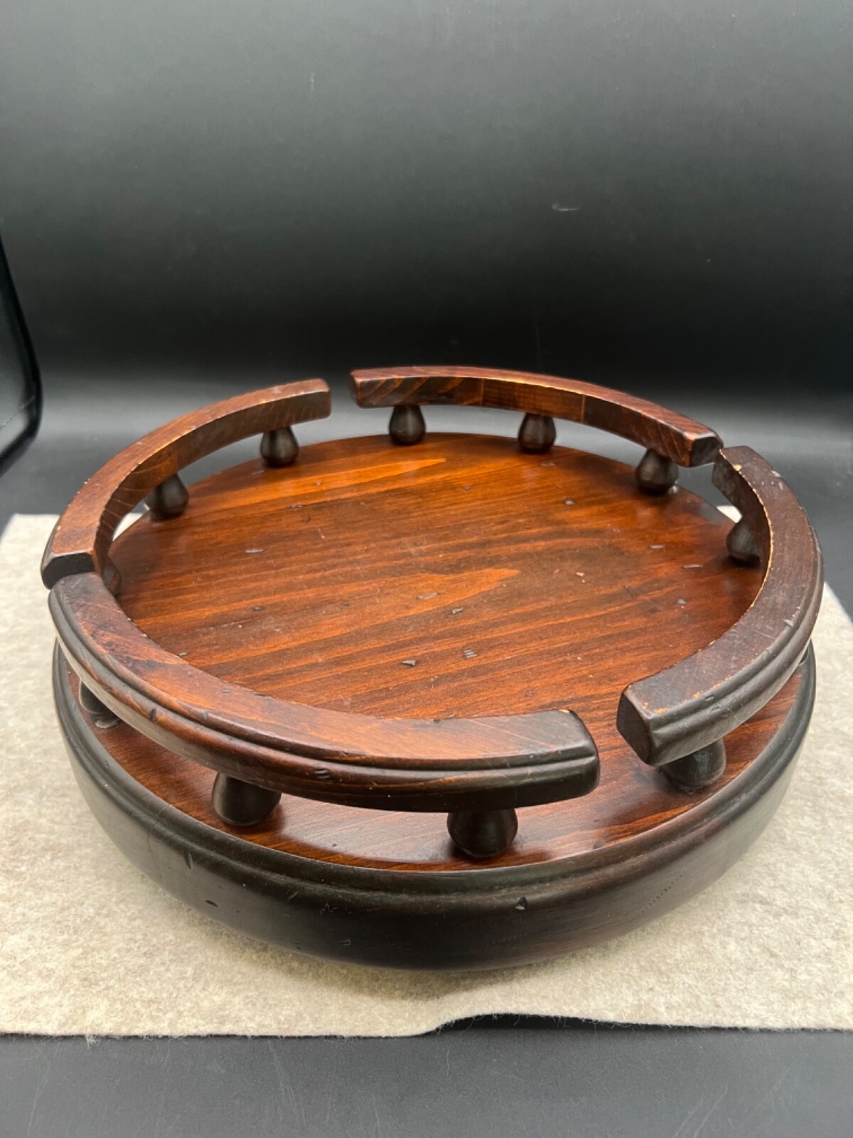 Vtg Lazy Susan Wood Spindles round turntable