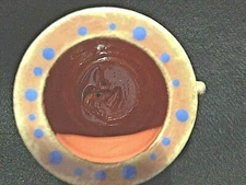 PRIMITIVE REDWARE MINIATURE CHILD'S CHAMBER POT w/ FACE No. 1076 by Johanson