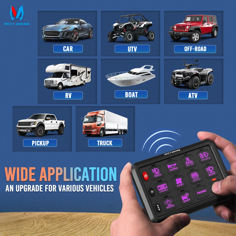 Caja de control de circuito auxiliar RGB panel de interruptor inalámbrico de 12 velocidades 1000 mAh para automóvil Foto 4 de 4