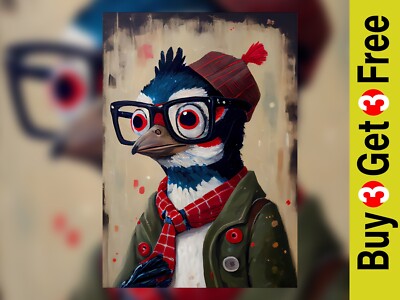 Nerdy Vogel in Brille, Wintermode, Kunstdruck 5'' x 7'' mattes Dekor