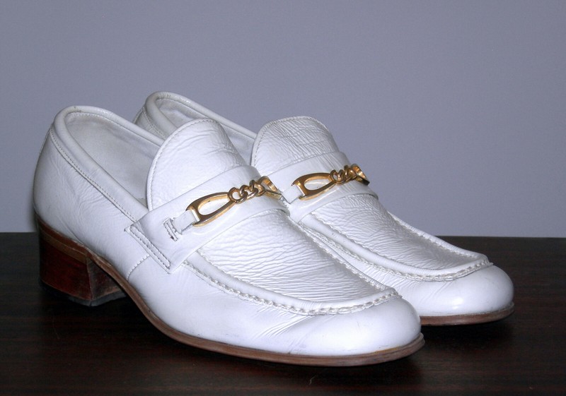 VINTAGE 1960s MENS REGAL PLATFORM HEELS MOD ROCKABILLY WHITE LEATHER ITALY SHOES