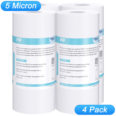 4 Pack 5 Micron Big Blue 10''x4.5'' Sediment Water Filter Whole House RO Cartridge