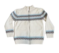 Tea Collection Youth Toasty Traveler Fair Isle Full Zip Sweater Cream Blue Brown