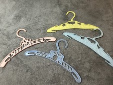 4 VINTAGE Baby Hangers Deer And Nursery Rhymes Plastic Pink Yellow Blue Crack