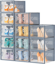 X-Large 12 Pack Clear Shoe Storage Boxes - Stackable Organizer for Size 13