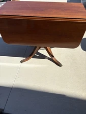 Antique Claw Foot Wood Drop Leaf Table With One Drawer.