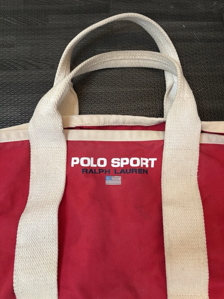 Vintage 90s Polo Sport Ralph Lauren Canvas Tote Beach Weekend Bag with USA Flag - Image 2 of 4