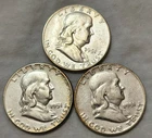 3 FRANKLIN HALF DOLLARS == 1951, 51 D, 51 S == HI-GRADE == 90% SILVER