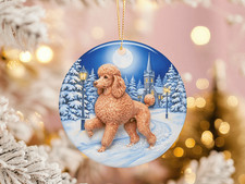 Poodle Dog Christmas Ornament Pet Lover Gift Winter Night Church Ceramic Decor