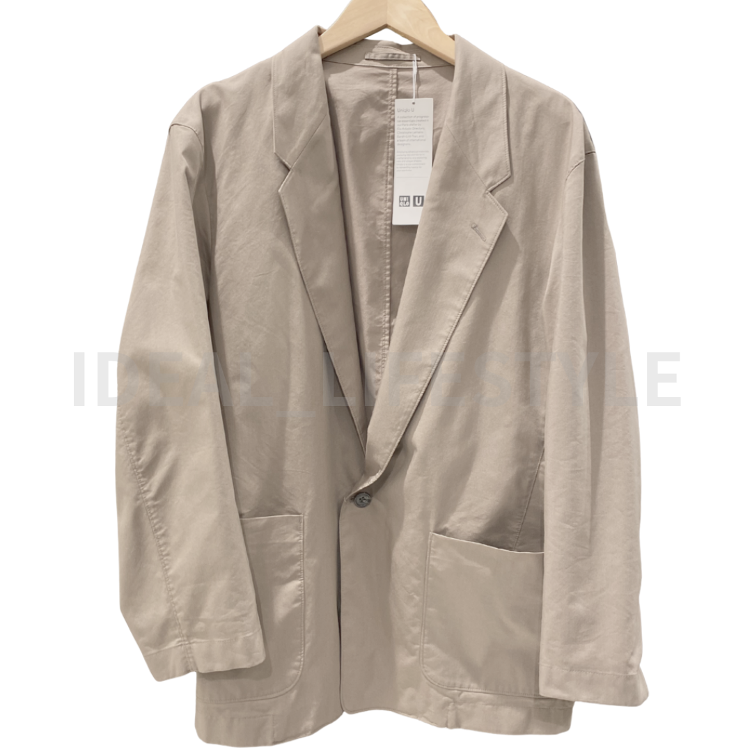 UNIQLO U Relaxed Fit Jacket S-XXL Brown Twill Single-Button Men 