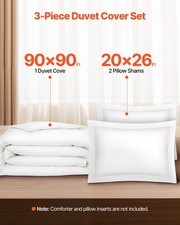 100 Cotton Queen Duvet Cover Set White 3pc Bedding Soft Breathable Zipper Closu